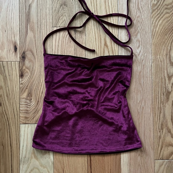 NWT re:named Velvet Halter Top Burgundy ~ small - Picture 4 of 12